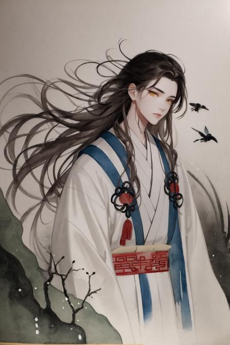 21398-3324714795-melting, abstract, [1boy who has white hair, short hair with long locks,small breast ,messy hair, red eyes,long sleeves ,Taoist.png